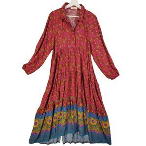 Natural Life Tiered Mixed Dark Floral Cottage Peasant Maxi Dress Womens Large